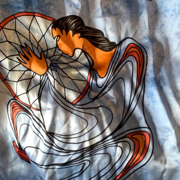 Silk Indigenous long scarf, feathers and dream-catchers, 4x2, Escardo - Picture 2 of 4